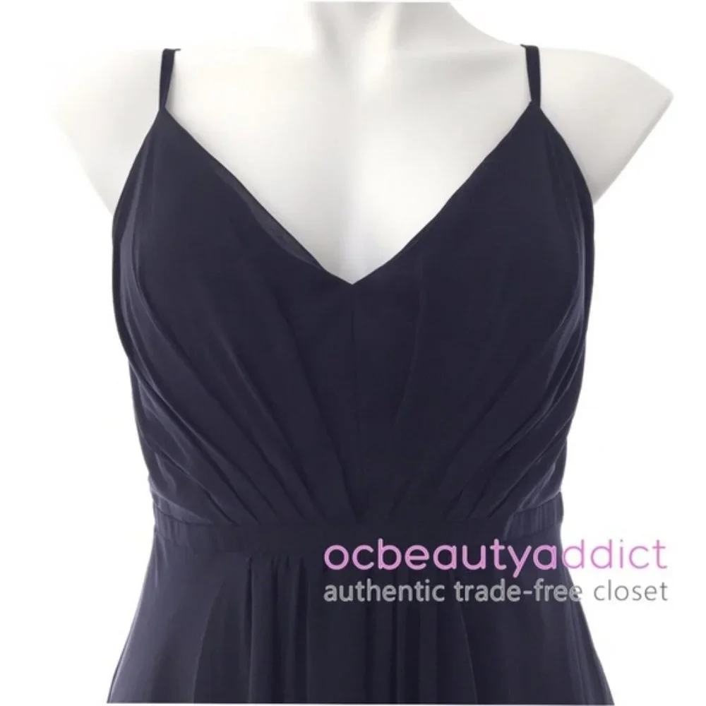 Eliza J Navy V-Neck Pleated Chiffon Gown Sz 4 - Picture 3 of 8